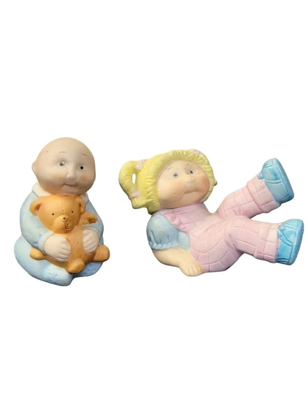 Cabbage Patch Kids Vintage Porcelain Figurines Set 1984 Baby Boy Blond Girl 80s